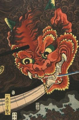 Red Dragon a Majestic Ukiyo-e Woodblock Print Exuding Dynamic Power and Vibrant Hues!