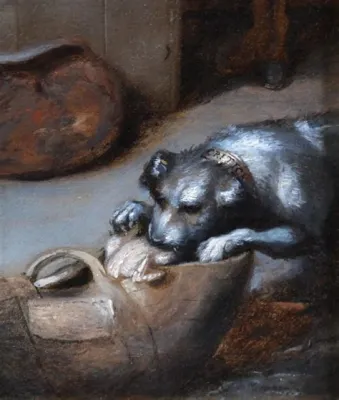 “The Hunter and His Dog” Painting: A Masterful Study in Light and Shadow!